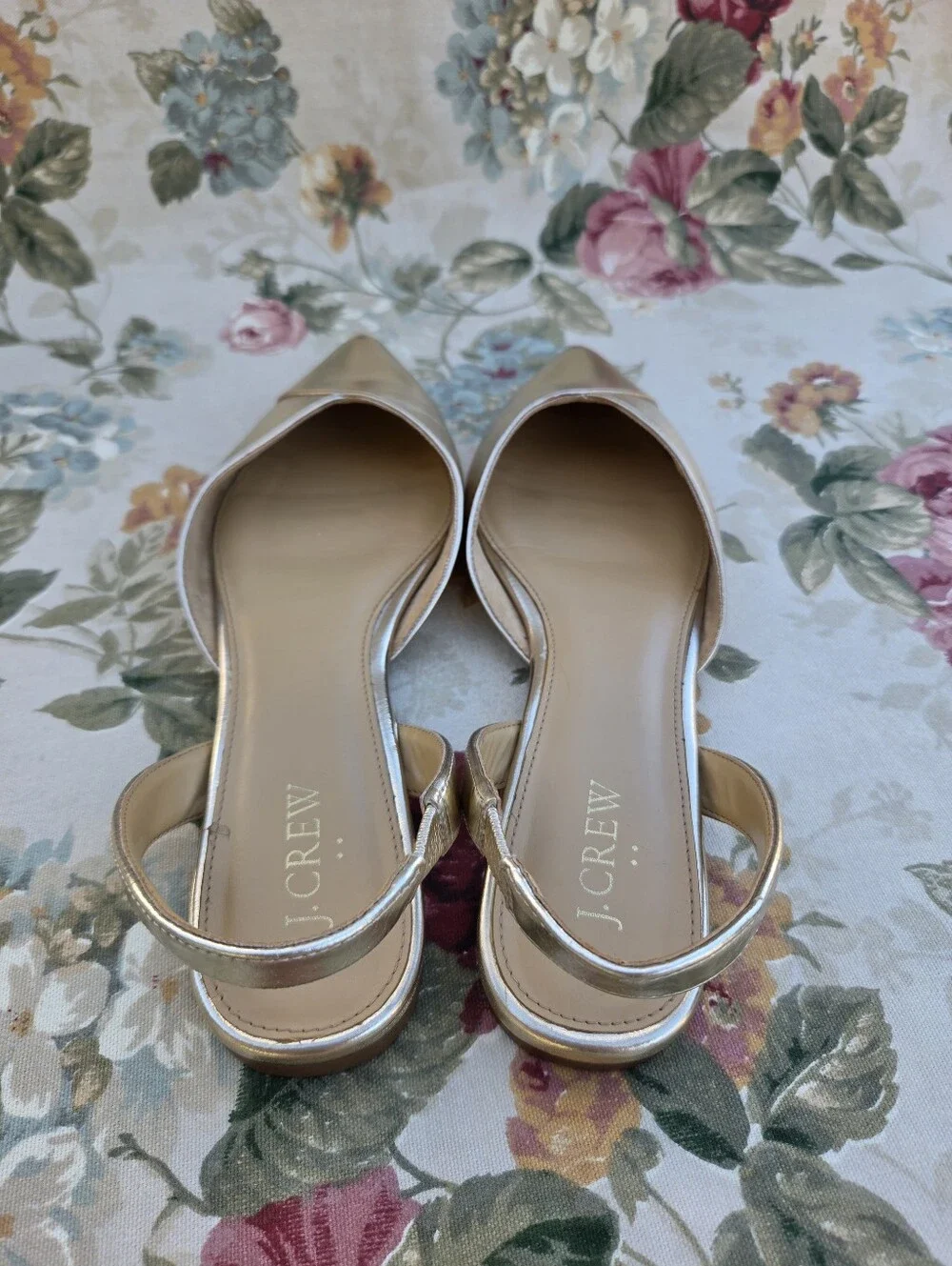 J.Crew Metallic Gold Pointed-Toe Slingback Flats Women's 9